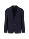 Giorgio Armani Textured Navy Blazer With Classic Lapel And Tailored Silhouette In Blue