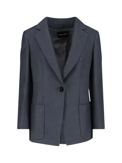 Giorgio Armani Single-breasted Silk Blazer In Blue