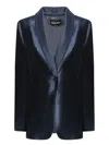 Giorgio Armani Blue Silk And Linen Jacket In Blue