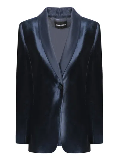 Giorgio Armani Blue Silk And Linen Jacket