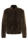 Giorgio Armani Shearling Bomber Jacket Striped Pattern In Brown