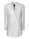 Giorgio Armani Jacquard Jacket Geometry Micropaillettes In Grey
