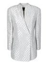 Giorgio Armani Jacquard Jacket Geometry Micropaillettes In Grey