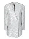 Giorgio Armani Jacquard Jacket Geometry Micropaillettes In Grey