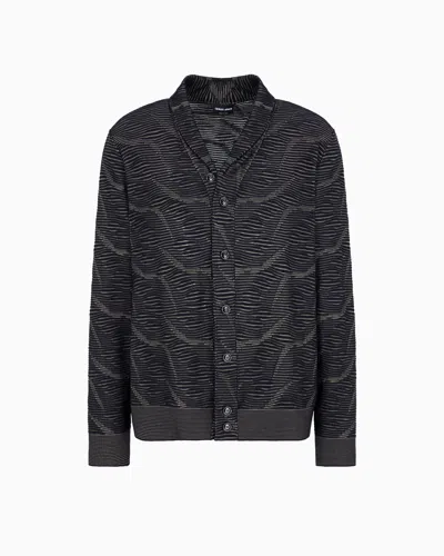 Giorgio Armani Jacquard Cotton, Viscose And Cashmere Cardigan In Blue