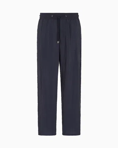 Giorgio Armani Jacquard Cupro Flat-front Trousers In Blue