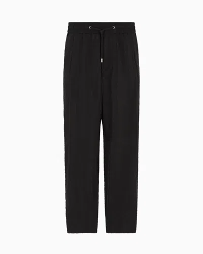 Giorgio Armani Jacquard Cupro Flat-front Trousers In Black