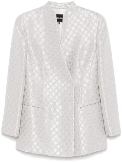 Giorgio Armani Jacquard Jacket Geometry Micropaillettes In Gray