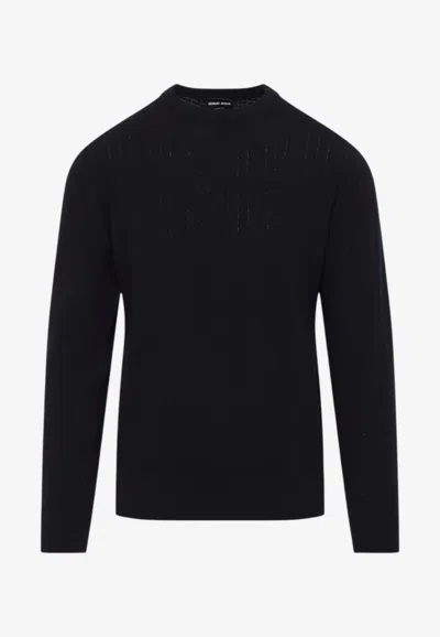 Giorgio Armani Jacquard Knit Wool Blend Sweater In Blue