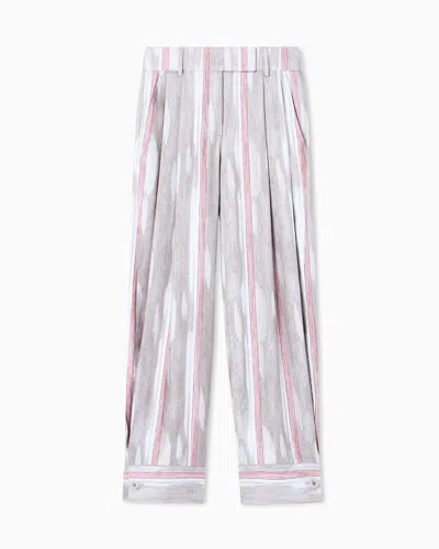 Giorgio Armani Jacquard Linen And Viscose Trousers With Pleats In Gray