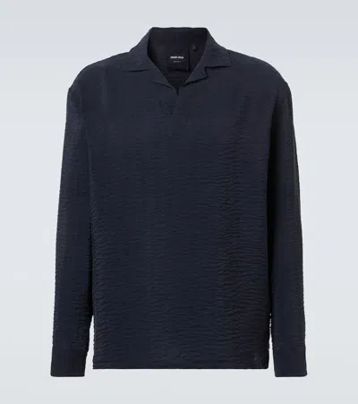 Giorgio Armani Jacquard Polo Shirt In Blue