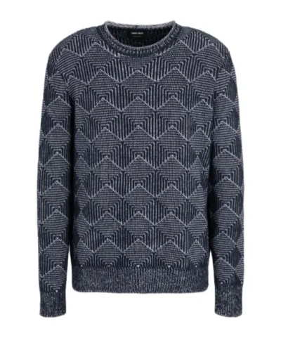 Giorgio Armani Jacquard Round-neck Sweater In Black