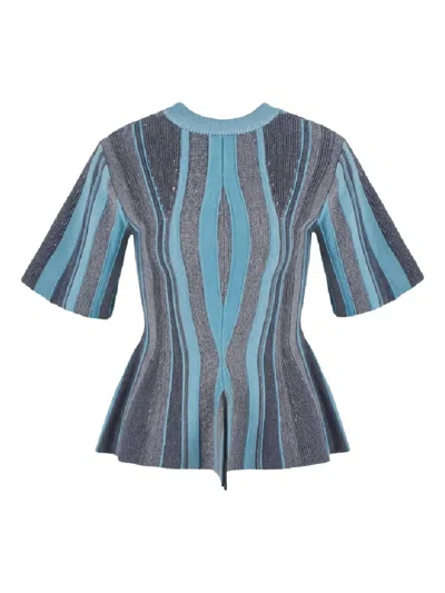 Giorgio Armani Jacquard Short-sleeve Sweater In Gray