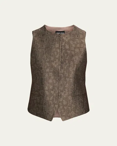 Giorgio Armani Jacquard Silk-wool Waistcoat In Black