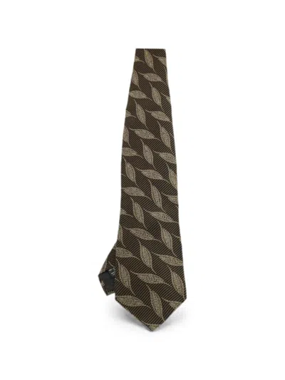 Pre-owned Giorgio Armani Jacquard-weave Leaf-pattern Tie In Black