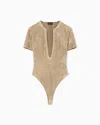 Giorgio Armani Jersey Bodysuit With A Flocked Print And Sequins In Gold