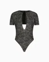 Giorgio Armani Jersey Bodysuit With A Flocked Print And Sequins In Black