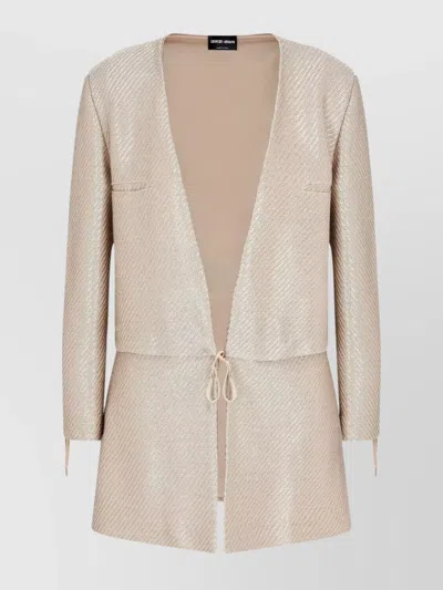 Giorgio Armani Jersey Jacquard Tie Front Jacket In Neutral