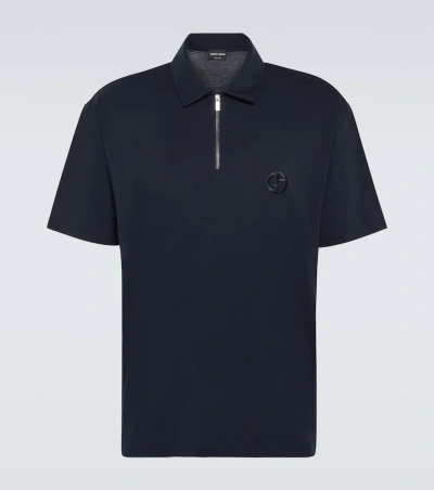Giorgio Armani Jersey Polo Shirt In Blu Navy