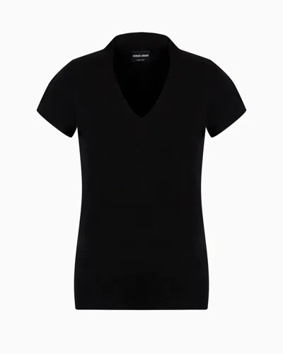 Giorgio Armani Jersey V-neck Top In Black