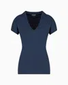 Giorgio Armani Jersey V-neck Top In Navy Blue
