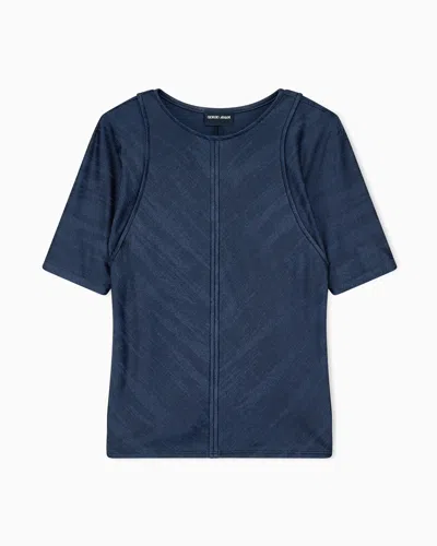 Giorgio Armani Jumper Slim-fit Jacquard Viscose T-shirt With Tank Effect In Blue