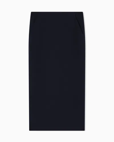 Giorgio Armani Jupe Mi-longue En Crêpe De Laine Stretch In Blue