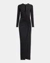 Giorgio Armani Keyhole Long-sleeve Crystal Draped Jersey Gown In Black