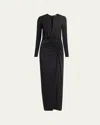Giorgio Armani Keyhole Long-sleeve Crystal Draped Jersey Gown In Blue