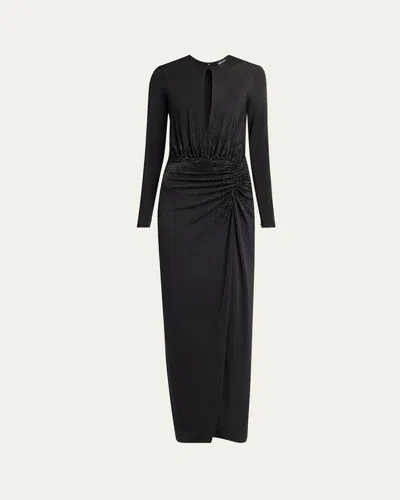 GIORGIO ARMANI KEYHOLE LONG-SLEEVE CRYSTAL DRAPED JERSEY GOWN