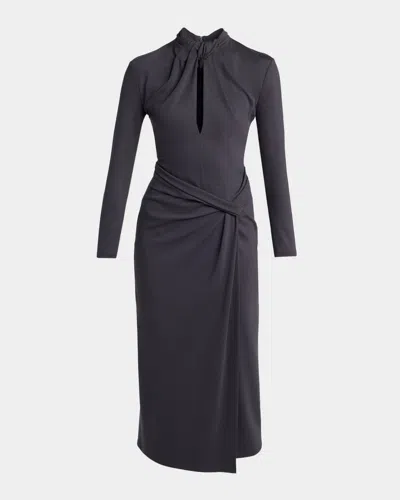 Giorgio Armani Keyhole-cutout Twisted Midi Dress In Gray