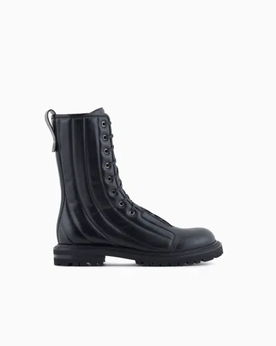 Giorgio Armani Knee-high Boots In Nappa Calfskin In Black