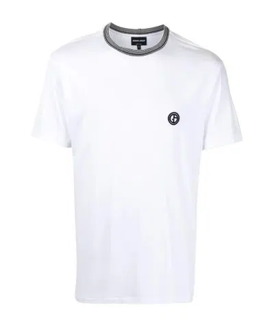 Giorgio Armani Knit-collar Embroidered Logo T-shirt In White