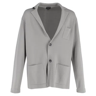 Giorgio Armani Knitted Blazer With Pockets In Grey Wool In Gray