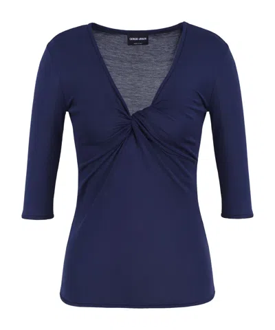 Giorgio Armani Official Store Silk-viscose Jersey V-neck Jumper In Blue