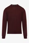 Giorgio Armani Crew Neck Wool Sweater In Burgundy