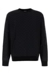 Giorgio Armani Embroidered Stretch Wool Blend Sweater In Black
