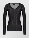 Giorgio Armani Knitwear Scoop Neck Sheer Ribbed Texture Long Sleeves In Gray