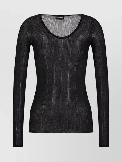 GIORGIO ARMANI KNITWEAR SCOOP NECK SHEER RIBBED TEXTURE LONG SLEEVES