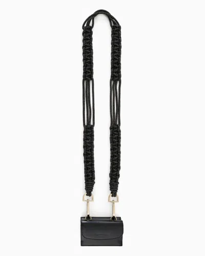 Giorgio Armani Official Store La Prima Patent-leather Trifold Wallet With Rhinestone Shoulder Strap In Black