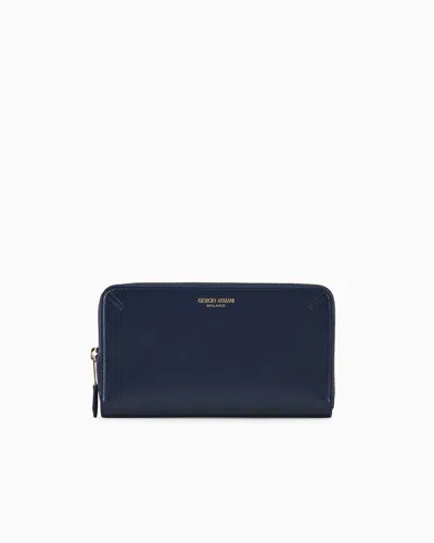 Giorgio Armani La Prima Portemonnaie Aus Strukturiertem Leder Mit Rundum-reissverschluss In Blue