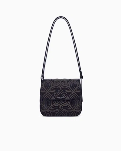 Giorgio Armani La Prima Small Bag In Leather And Suede With Laser-cut Detailing In Brown