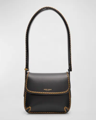 Giorgio Armani La Prima Small Chain Leather Shoulder Bag In Black Gold