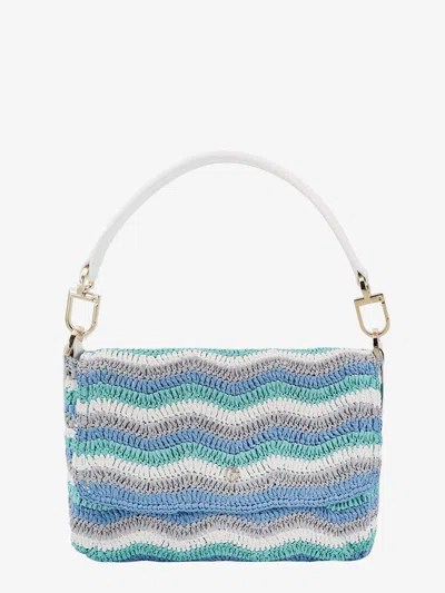 Giorgio Armani Official Store La Prima Soft Small Baguette Bag In Woven Fabric And Leather In Blue