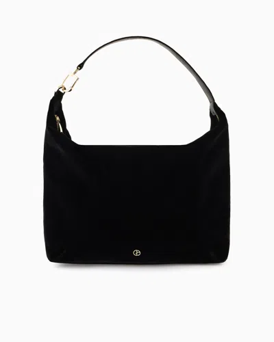 Giorgio Armani La Prima Soft Large Hobo Bag In Velvet In Black