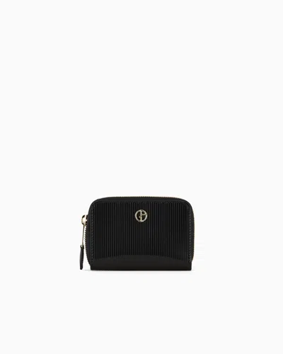 Giorgio Armani La Prima Striped, Lamé-leather Card Holder