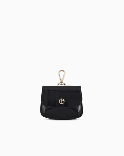 Giorgio Armani La Prima Striped, Lamé-leather Mini Charm In Black