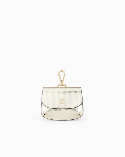 Giorgio Armani La Prima Striped, Lamé-leather Mini Charm In Silver