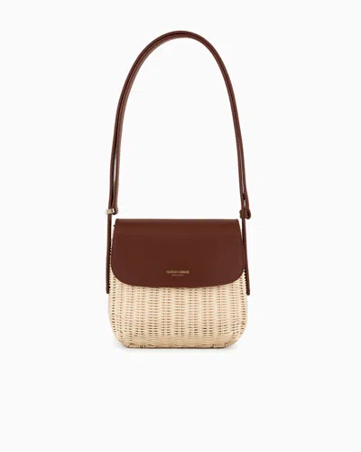 Giorgio Armani Official Store La Prima Wicker And Leather Shoulder Bag In Buff