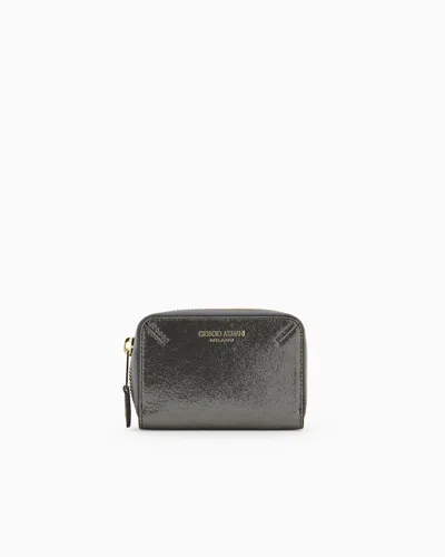 Giorgio Armani Official Store La Prima Wraparound Zip Card Holder In Glossy Nubuck In Black